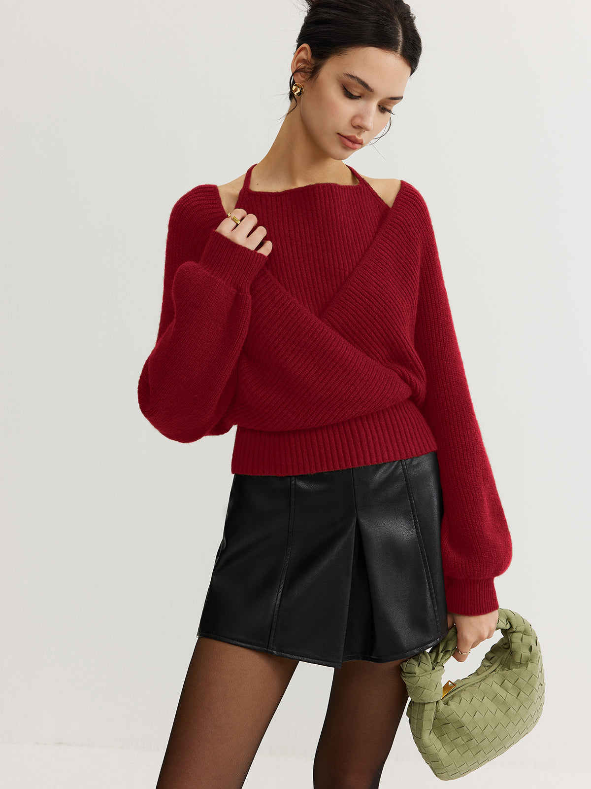 2 in 1 Bat Kolu Askılı Triko Üst