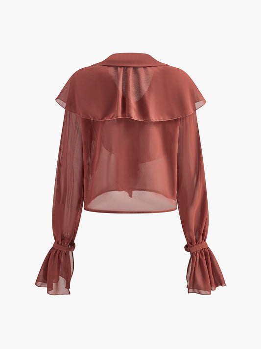 Yarı Şeffaf Şifon Volan Bluz