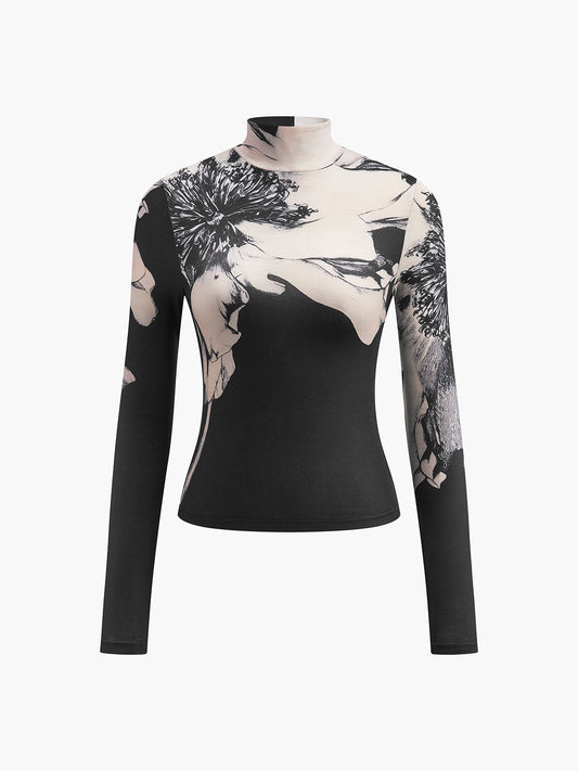 Mock-Neck Tye Dye Baskılı Gömlek