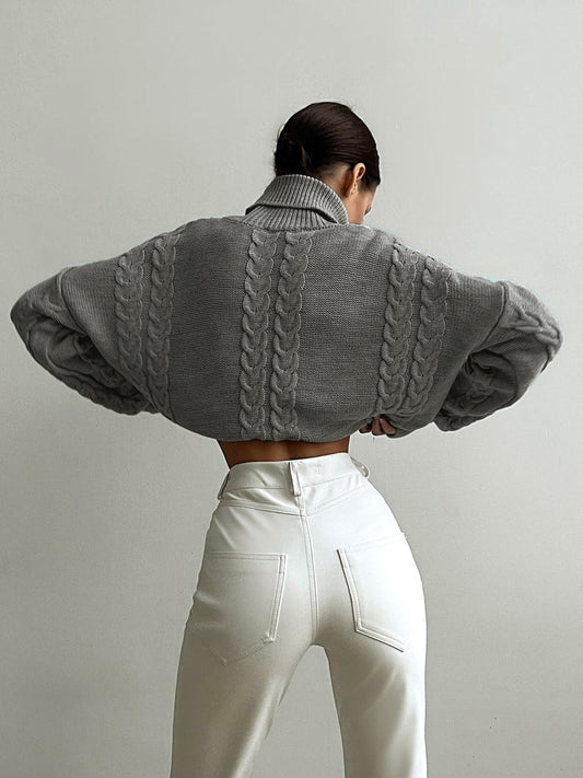 Kablo Örgü Yüksek Yaka Oversized Kazak