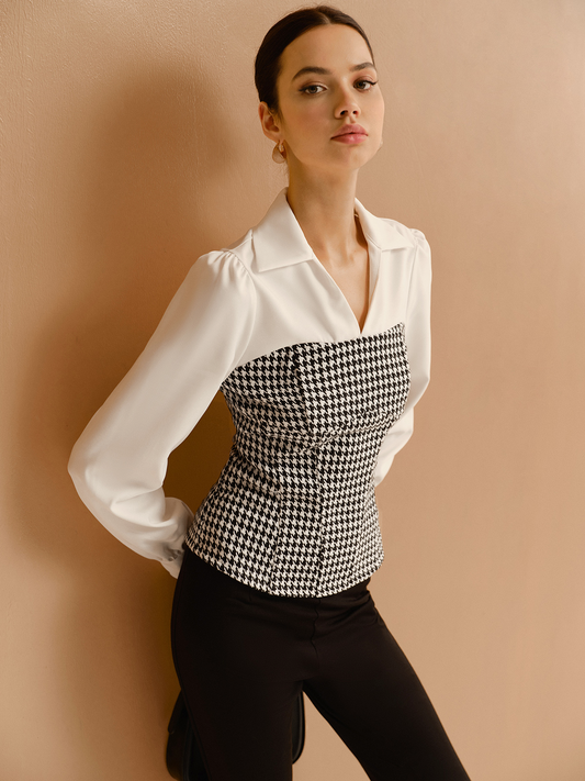 2'si 1 arada Houndtooth Polo Tişört