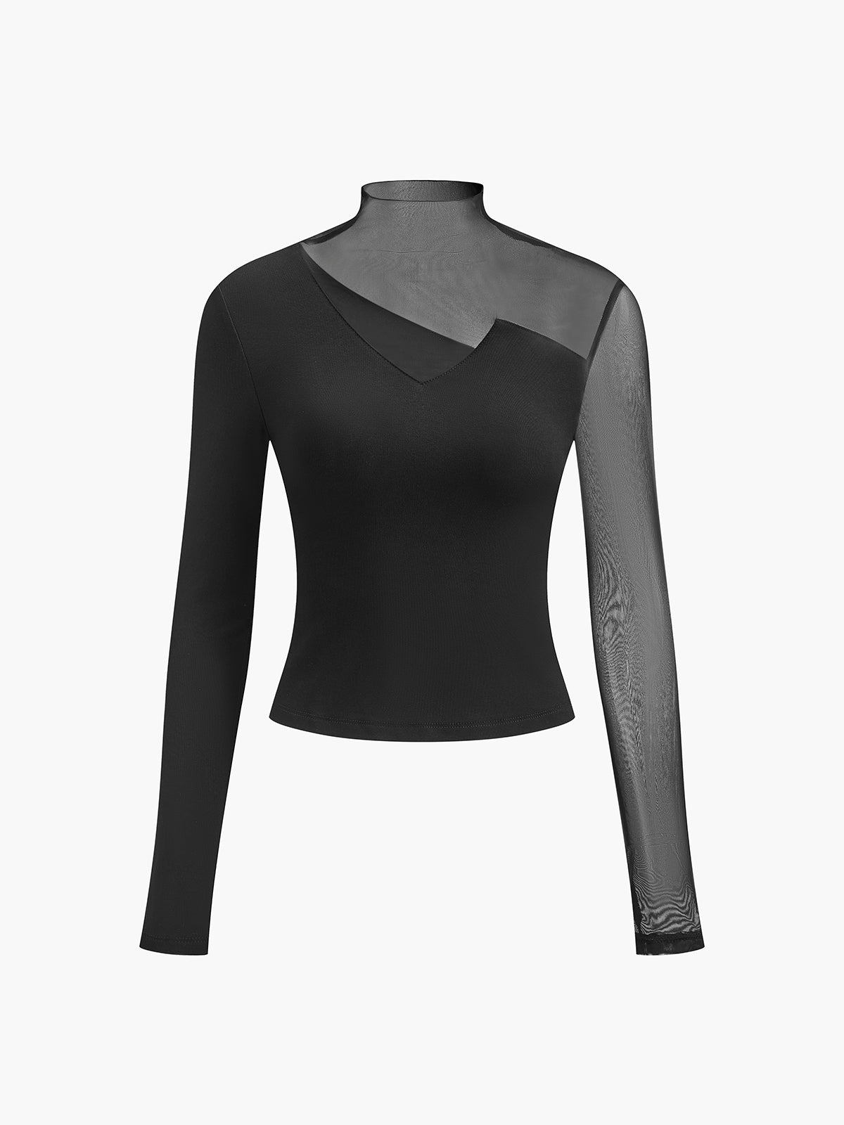 Asimetrik Şeffaf File Panel T-Shirt