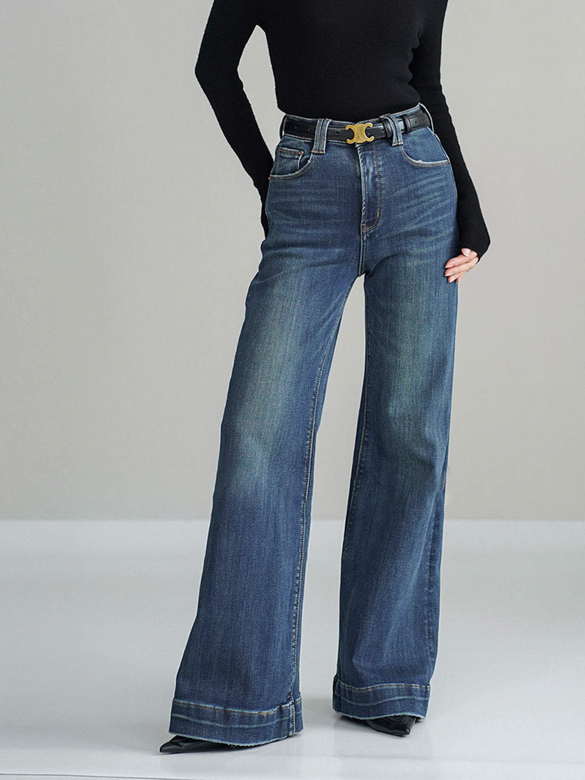 Kemer Olmadan Orta Bel Bootcut Kot Pantolon