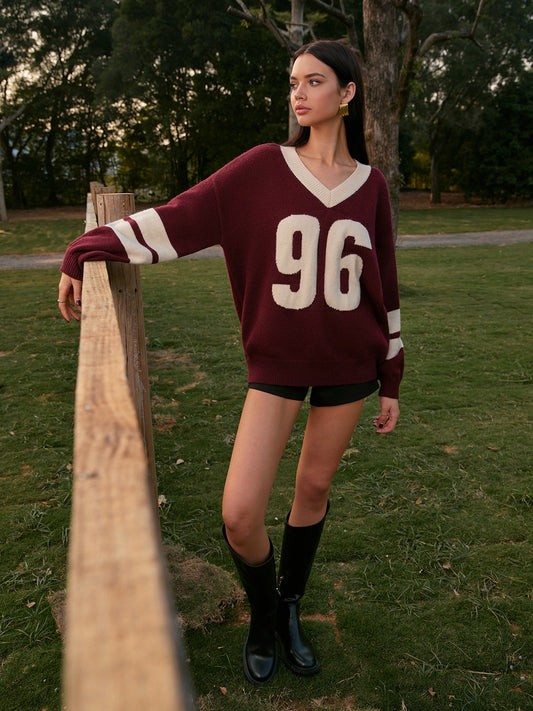 V Yaka Kontrast Sınır Sweatshirt