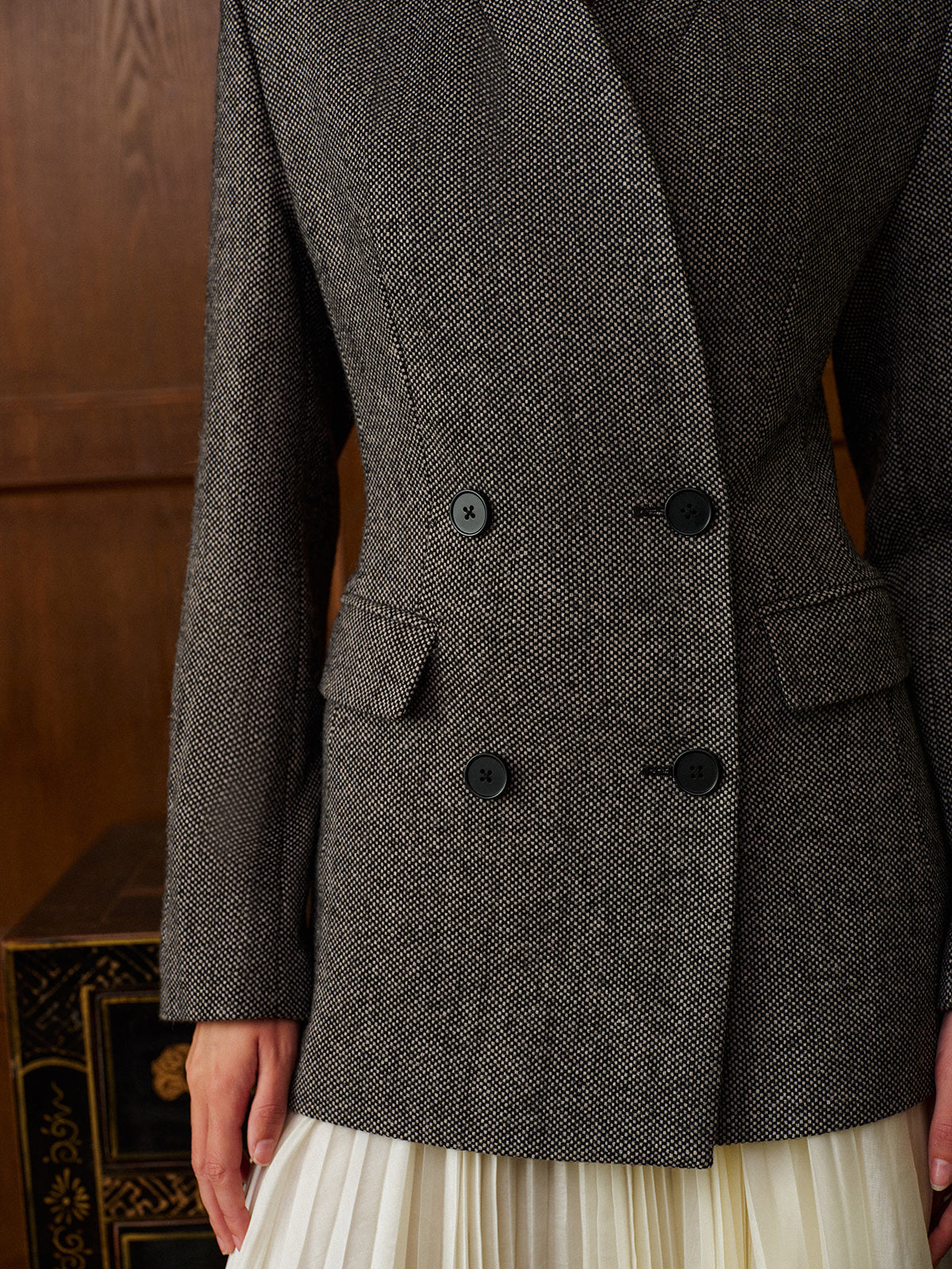 Yün Karışımlı Puantiye Desenli Slim Blazer