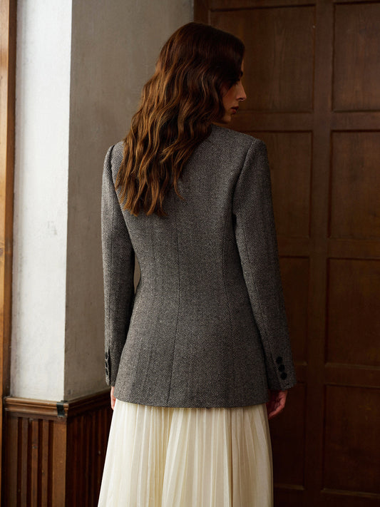 Yün Karışımlı Puantiye Desenli Slim Blazer