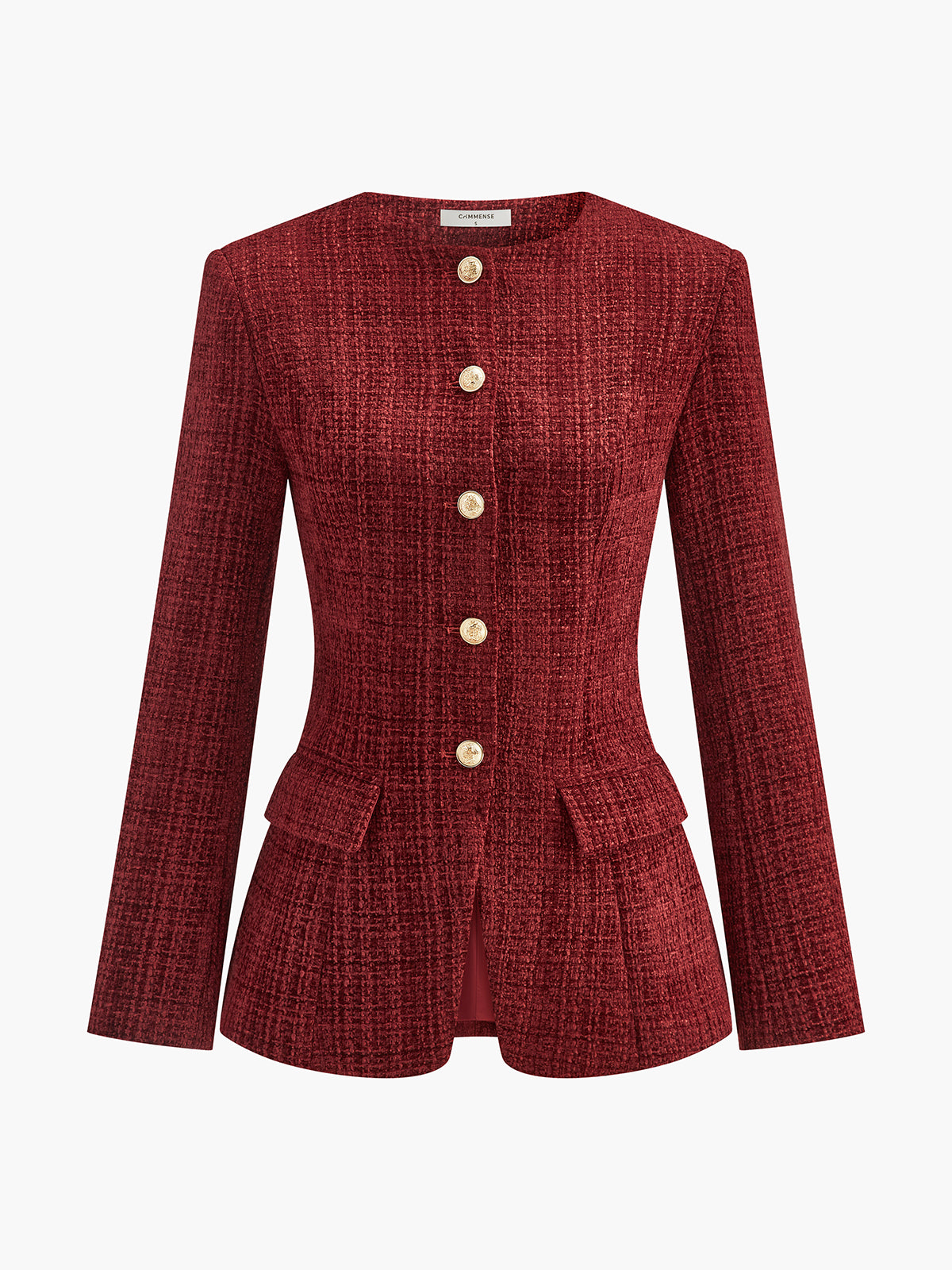 Buttoned Slit Tweed Blazer