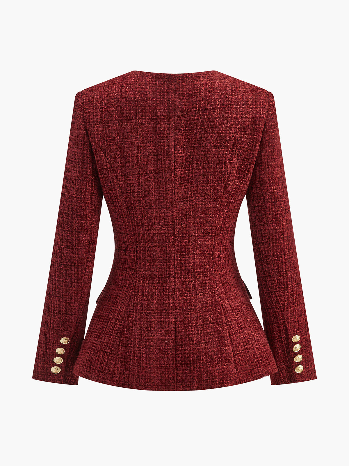 Buttoned Slit Tweed Blazer