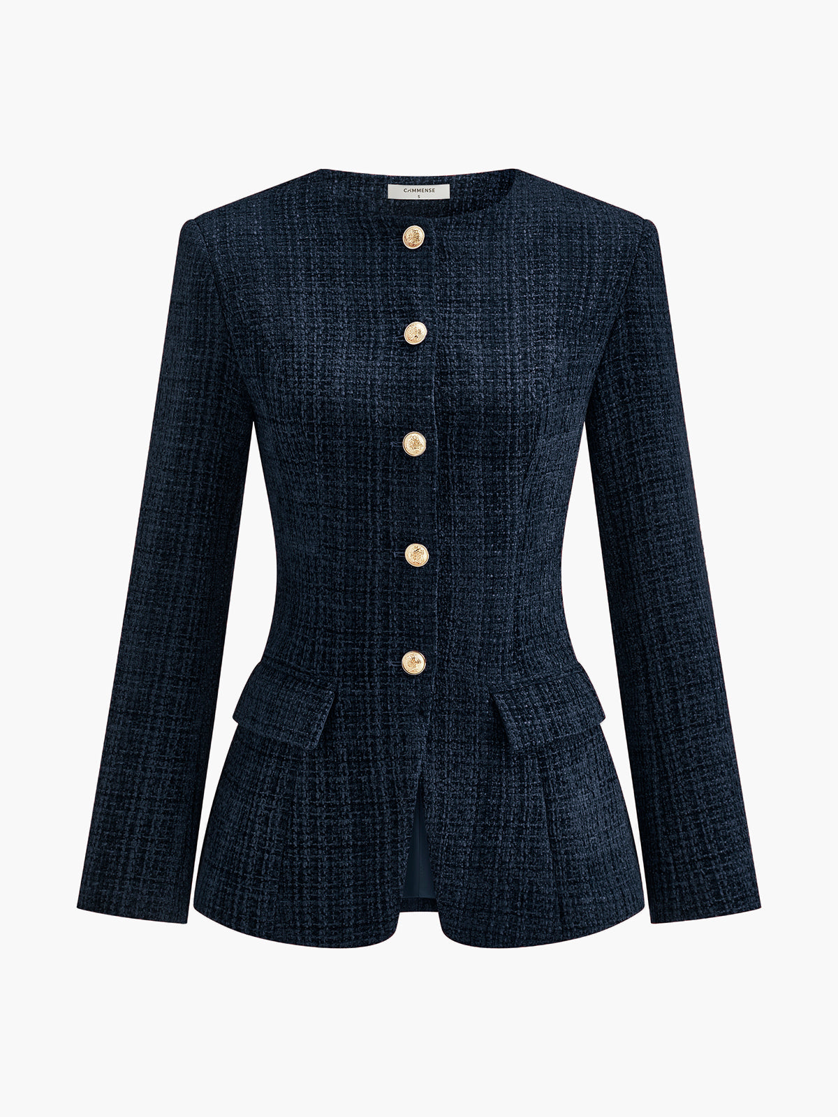 Buttoned Slit Tweed Blazer