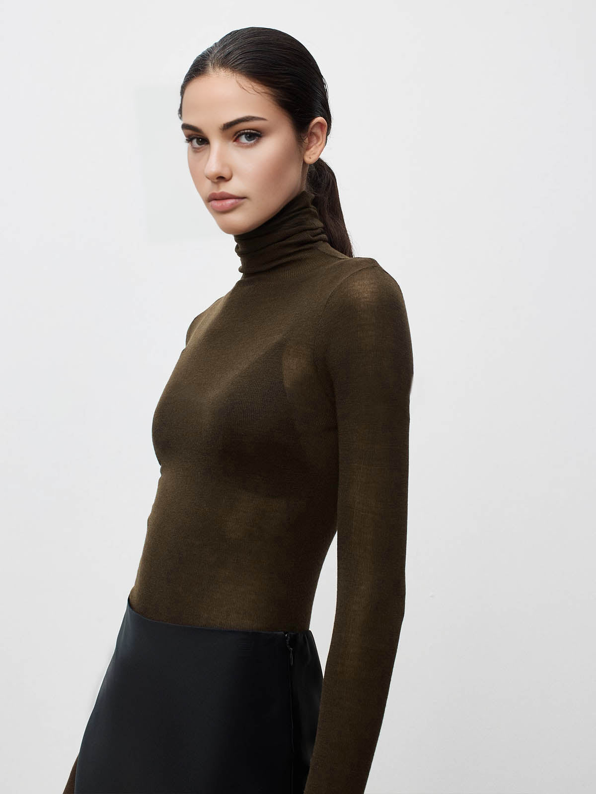 Wool Blend High Neck Transparent Sweater