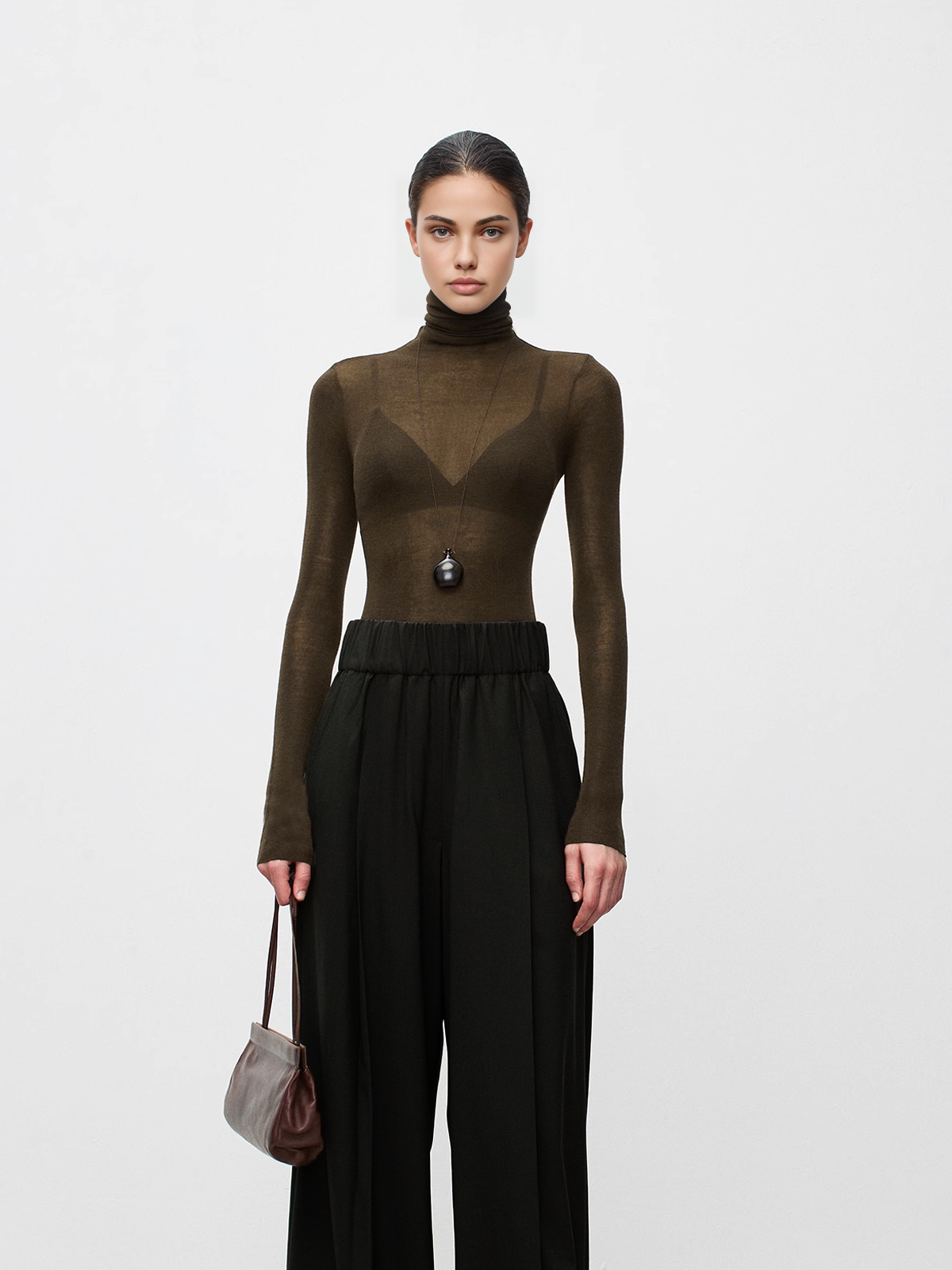 Wool Blend High Neck Transparent Sweater