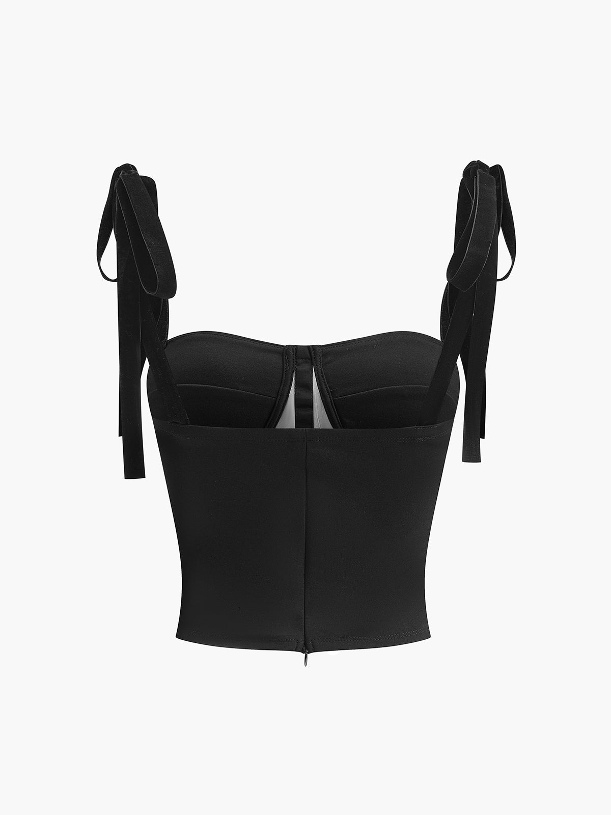 Yarım Şeffaf Bağlı File Crop Top