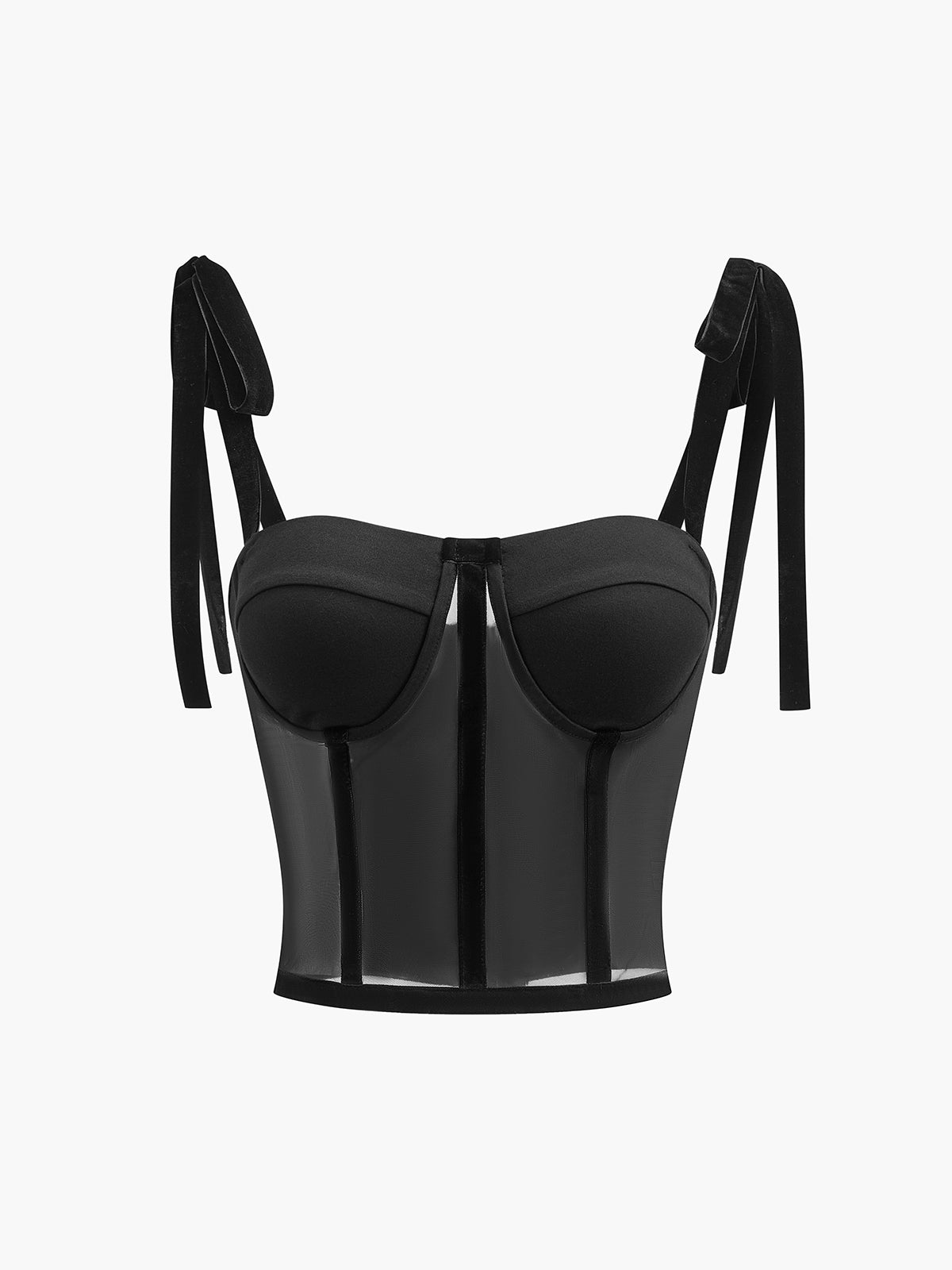 Yarım Şeffaf Bağlı File Crop Top