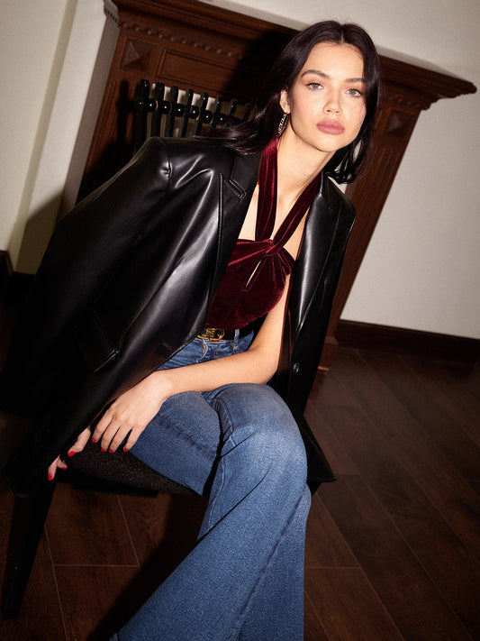 Kadife Kesim Halter Bluz