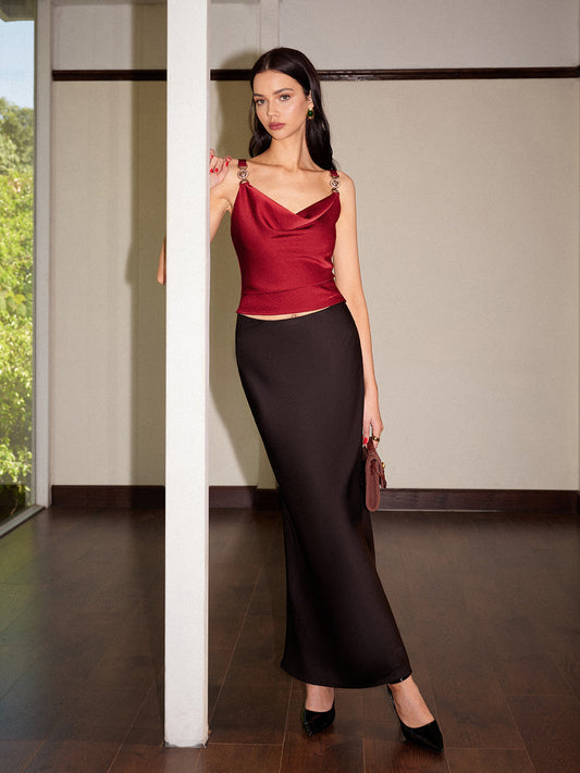 Kapüşonlu Metal Detaylı Saten Askılı Üst