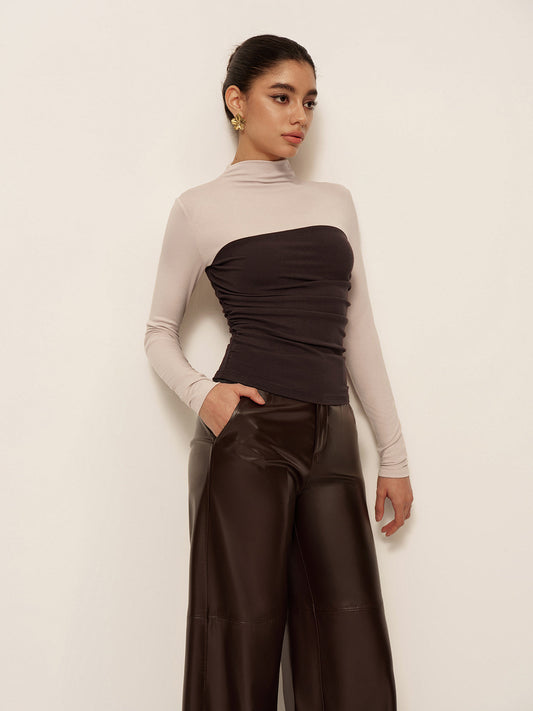 2'si 1 arada Mock Neck Renk Bloklu Jarse Üst