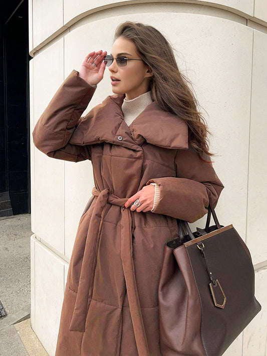 Kemerli Yastıklı Uzun Kış Kabanı