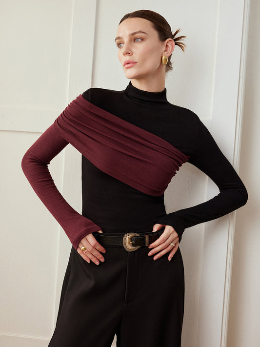 Renk Bloklu Fırfırlı Jarse Dar Üst