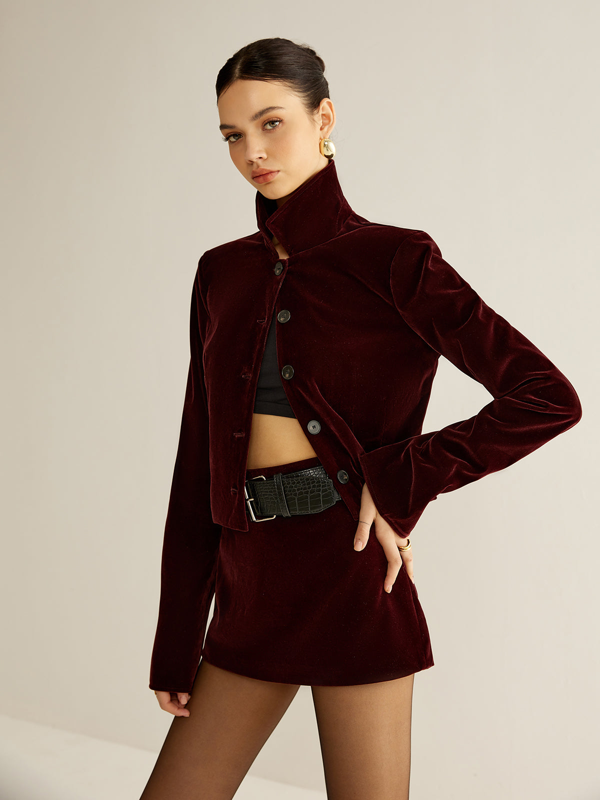 Velvet Collar Short Blazer