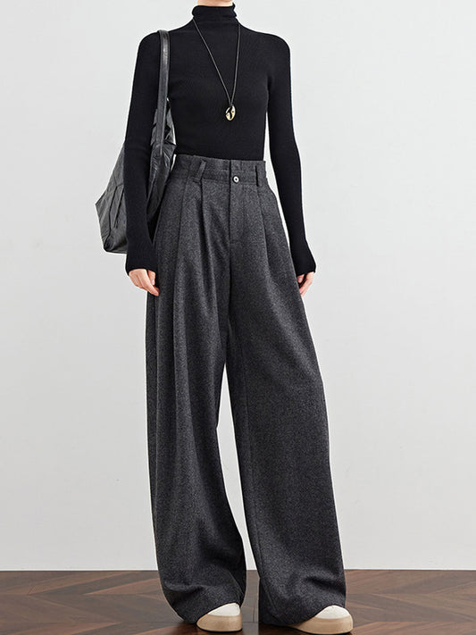 Wool Blend Woven Pleated Pants