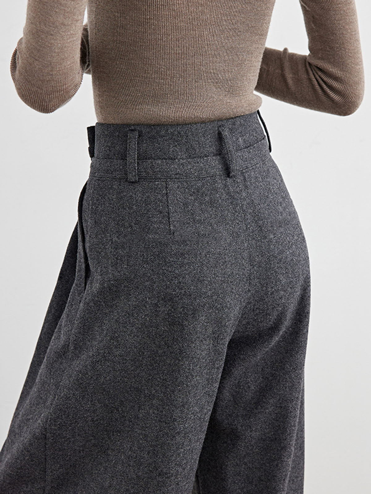 Wool Blend Woven Pleated Pants