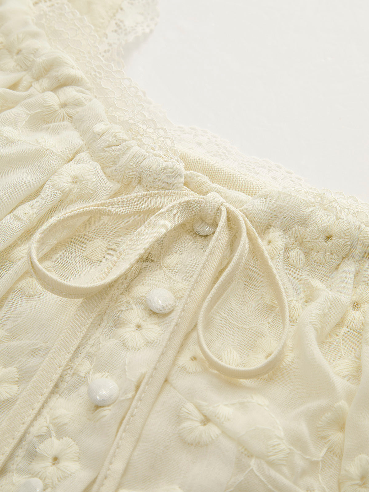 Lace Edge Stitched Ruffled Flower Patterned Blouse