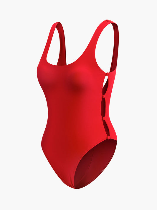 Yan Düğmeli Kesimli Tek Parça Mayo