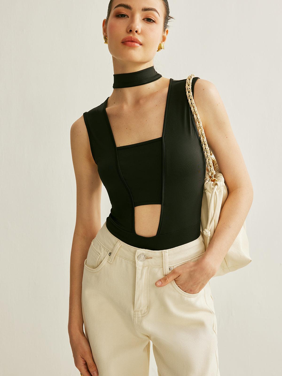 Atletik Günlük Kesim Kolsuz Kesik Bodysuit
