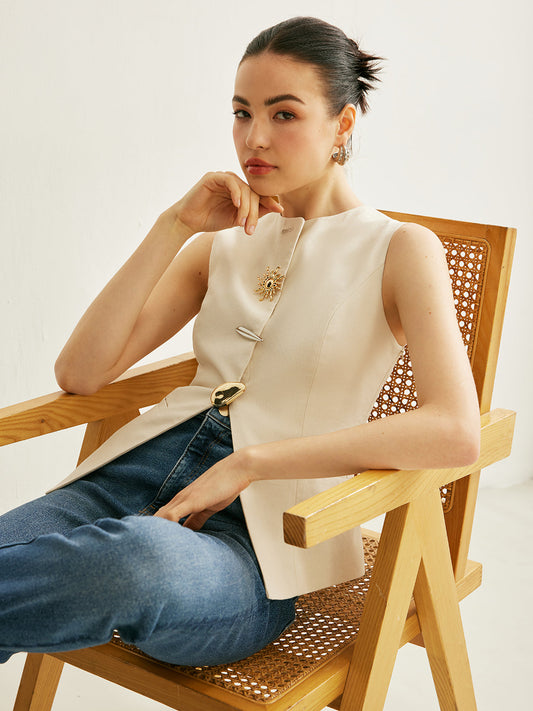 Metal Detaylı Bölmeli Yelek