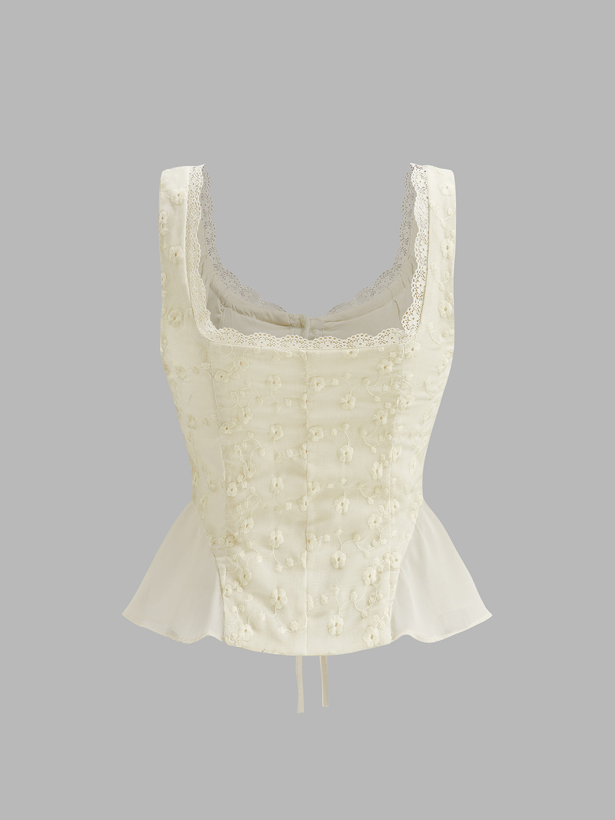 Lace Edge Stitched Ruffled Flower Patterned Blouse