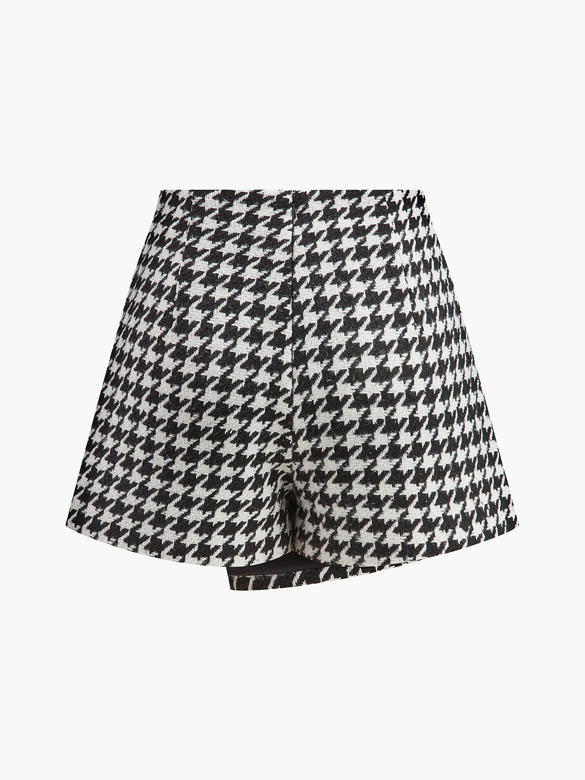 Yüksek Bel Metal Düğmeli Houndstooth Şortlar