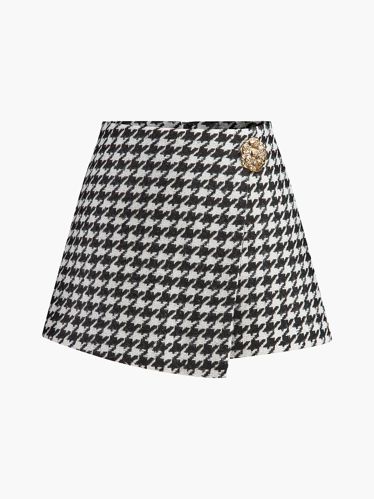 Yüksek Bel Metal Düğmeli Houndstooth Şortlar