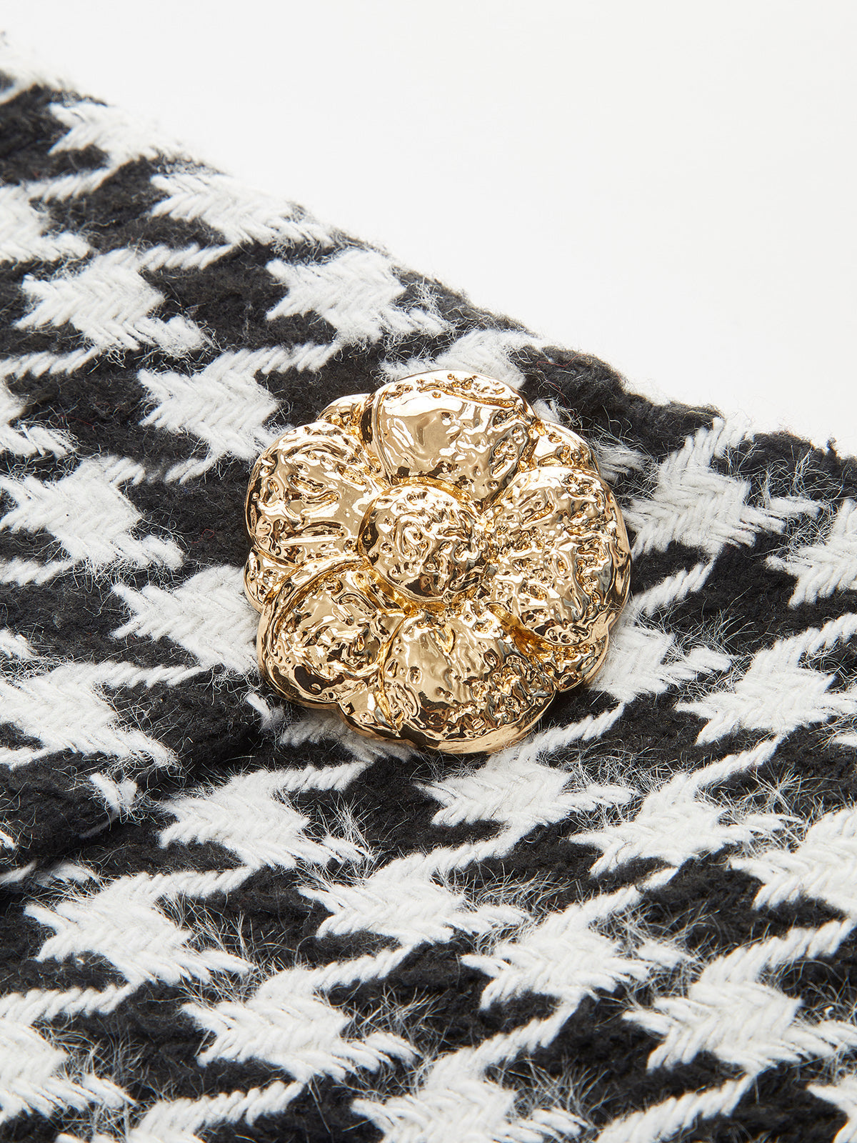 Yüksek Bel Metal Düğmeli Houndstooth Şortlar