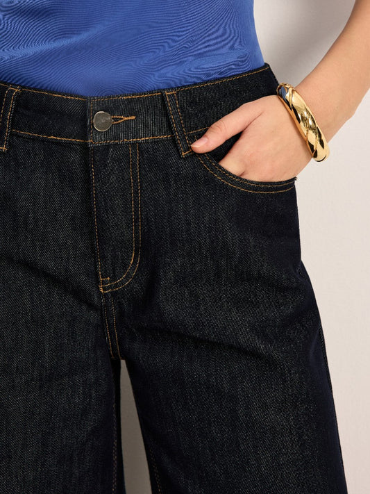 Yüksek Bel Geniş Paça Denim Pantolon