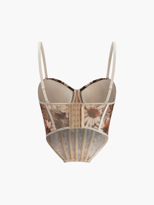 Yarı Şeffaf Çiçek Desenli Kalp Yaka Korsaj