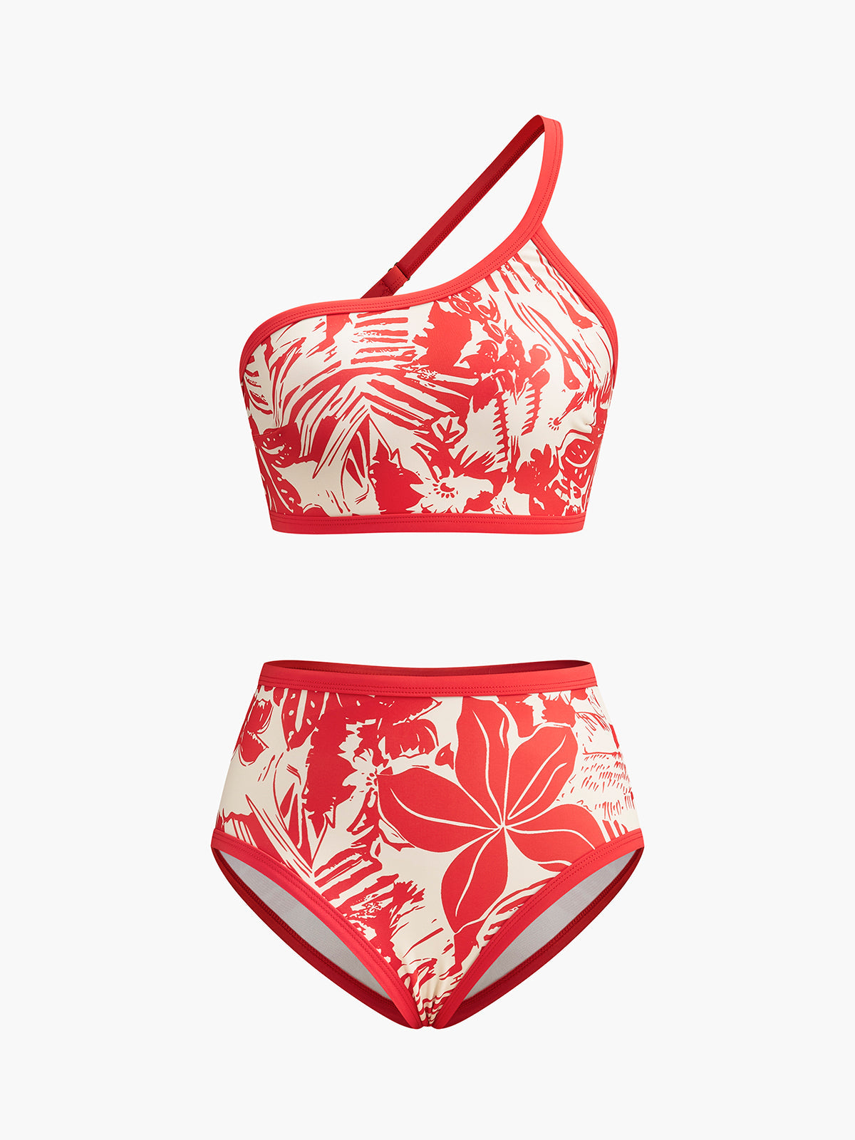 Tek Omuzlu Tropikal Baskılı Bikini Seti