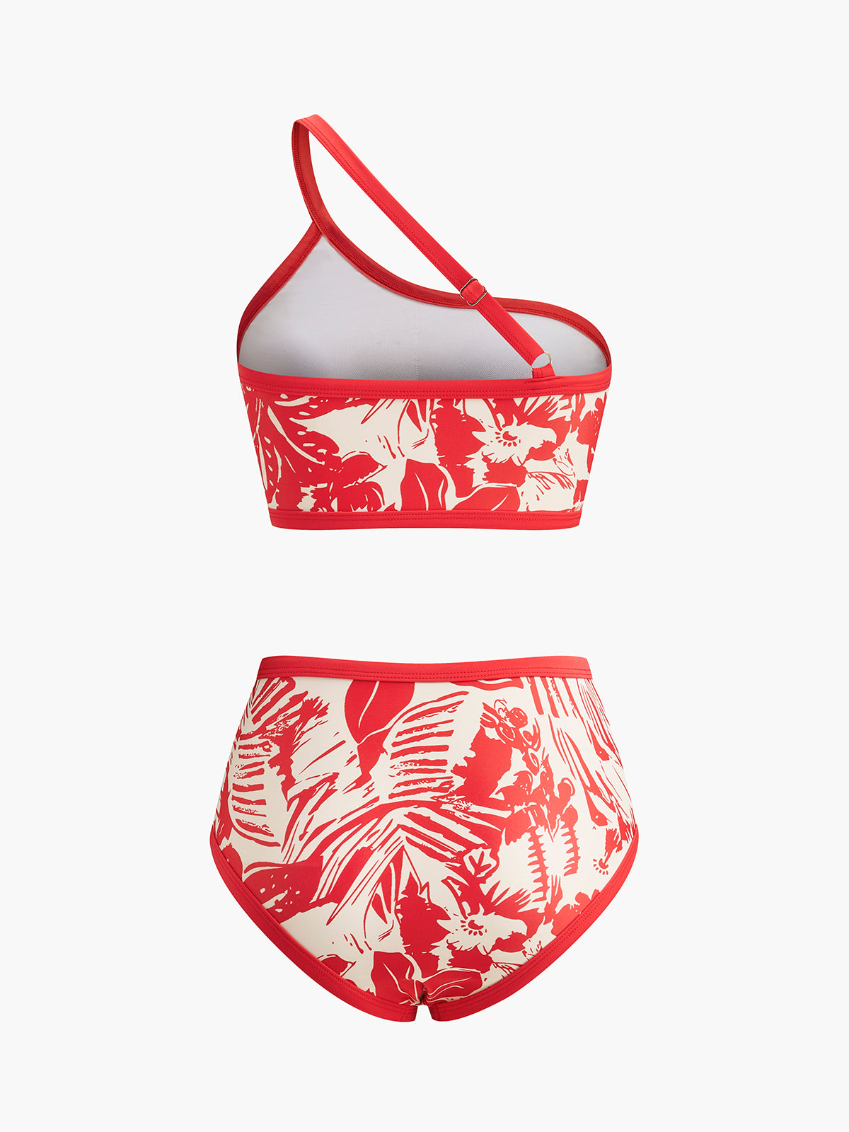 Tek Omuzlu Tropikal Baskılı Bikini Seti