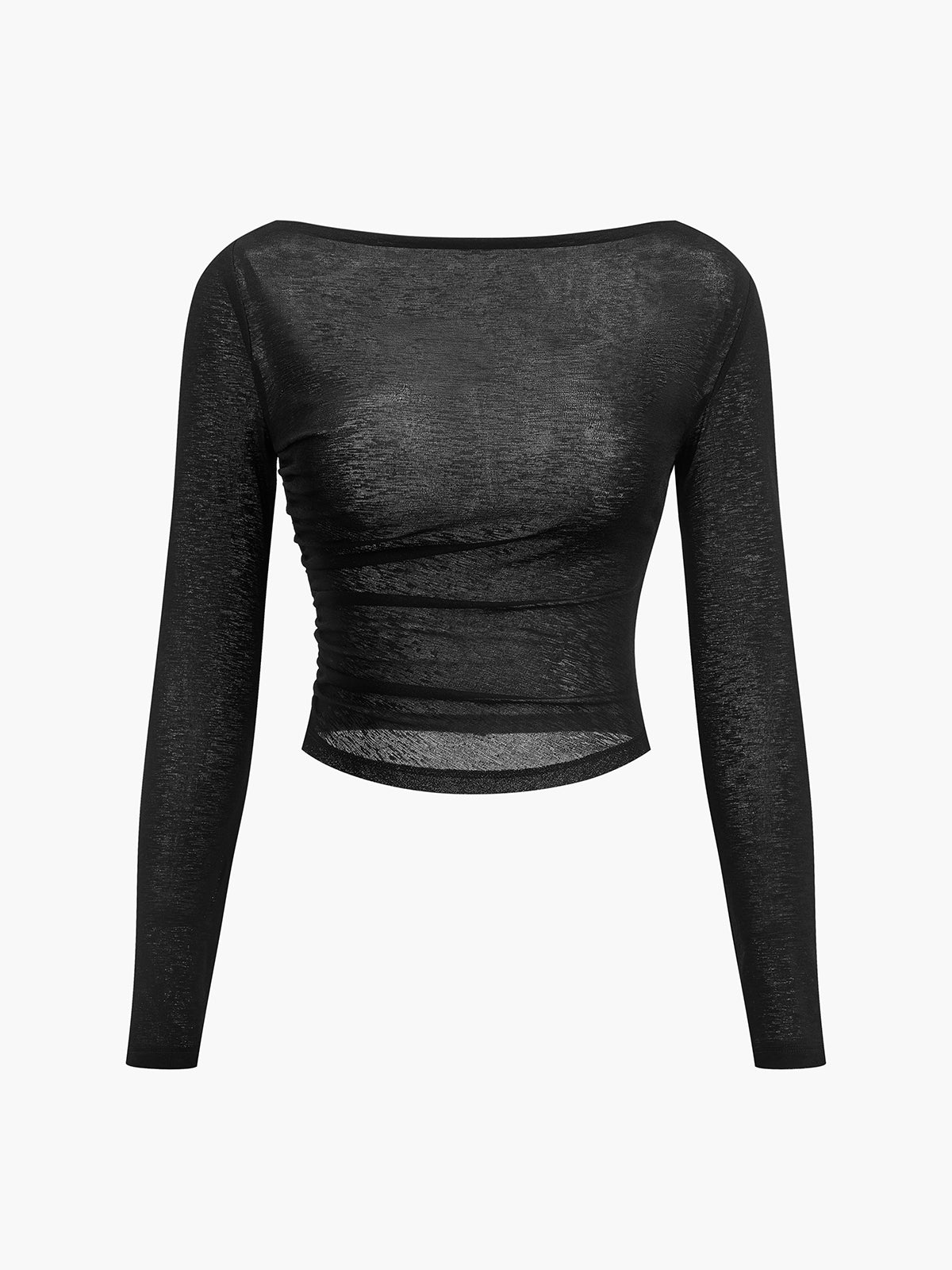 Düz Boyun Şeffaf Panel Jersey Üst