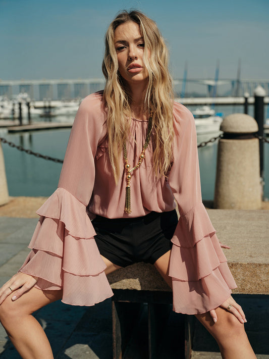 Şifon Volan Kollu Bluz