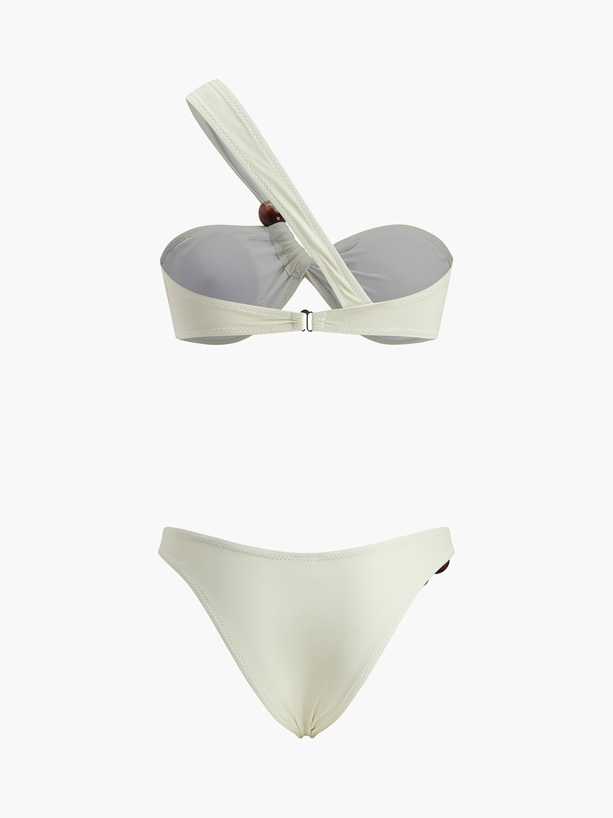 Tek Omuzlu Ahşap Boncuk Detaylı Bikini Seti