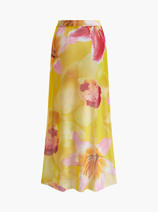 Çiçek Baskılı File Örtü Etek