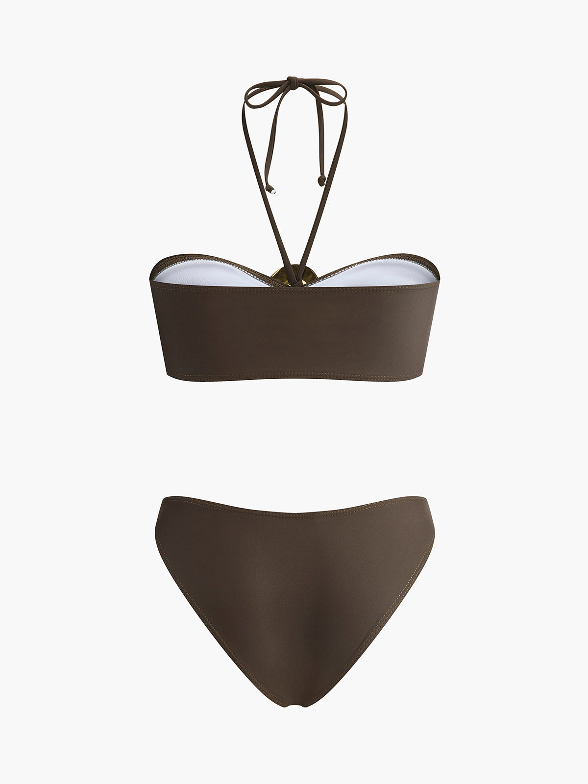 Oval Halka Detaylı Bandeau Bikini Seti ve Dökümlü Etek