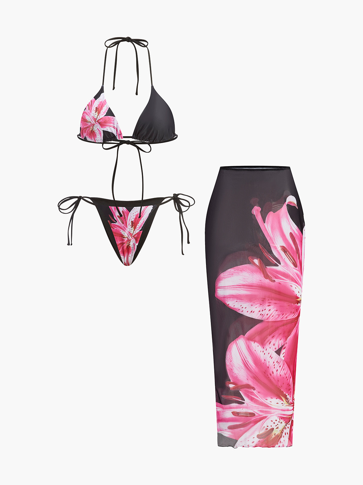 Çiçek Baskılı, File Etekli Bikini