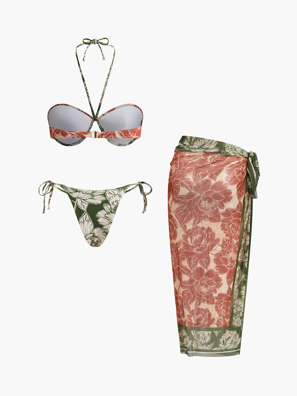 Yanları Bağlamalı Etekli Çiçek Desenli Bikini Seti
