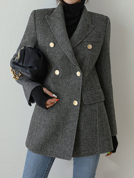 Yün Karışımı Şevron Ekose Uyumlu Blazer