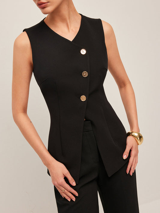 V-Yaka Düğme Detaylı Yelek