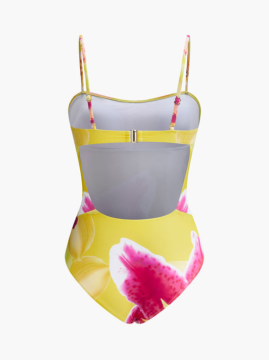 Jersey Kesim Çiçek Desenli Tek Parça Mayo