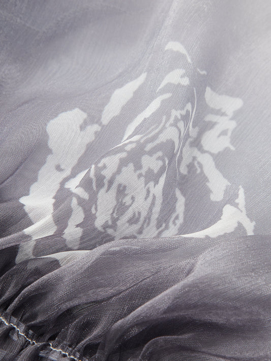 Yarı Şeffaf Gradyan Çiçek Desenli Askısız Şifon Bluz