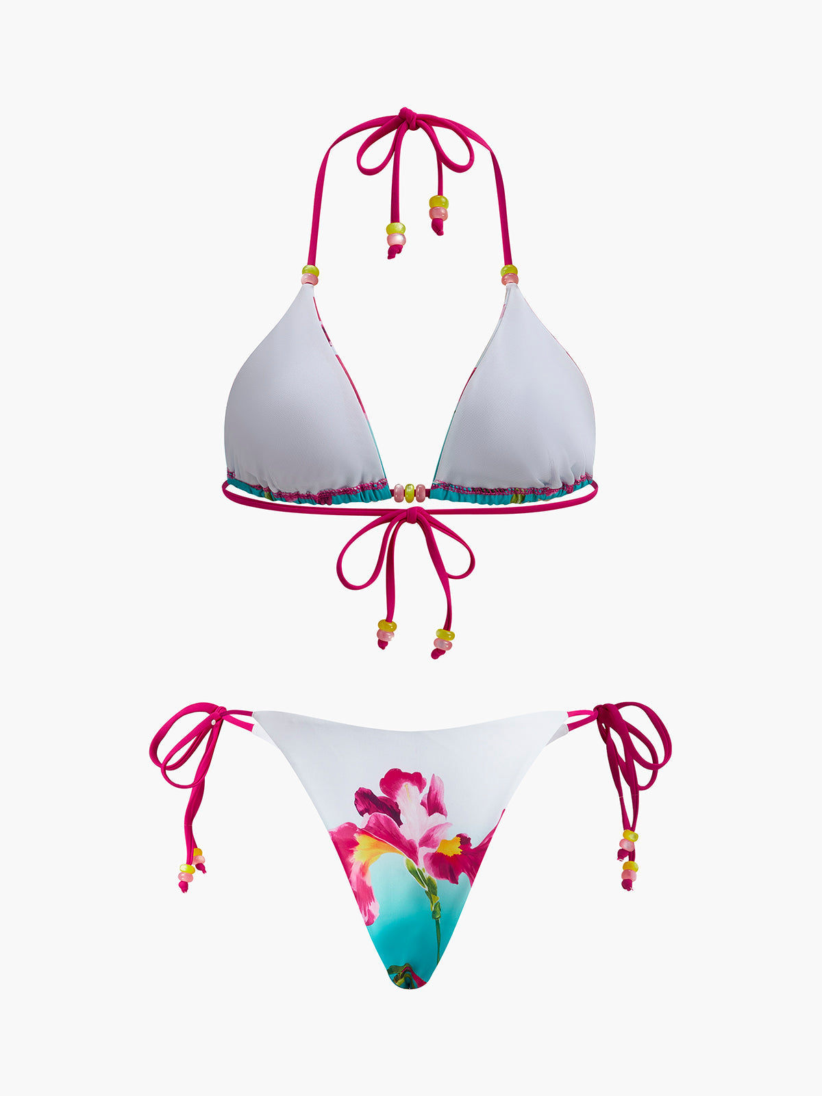 Çiçek Baskılı Boncuklu Bikini Takımı