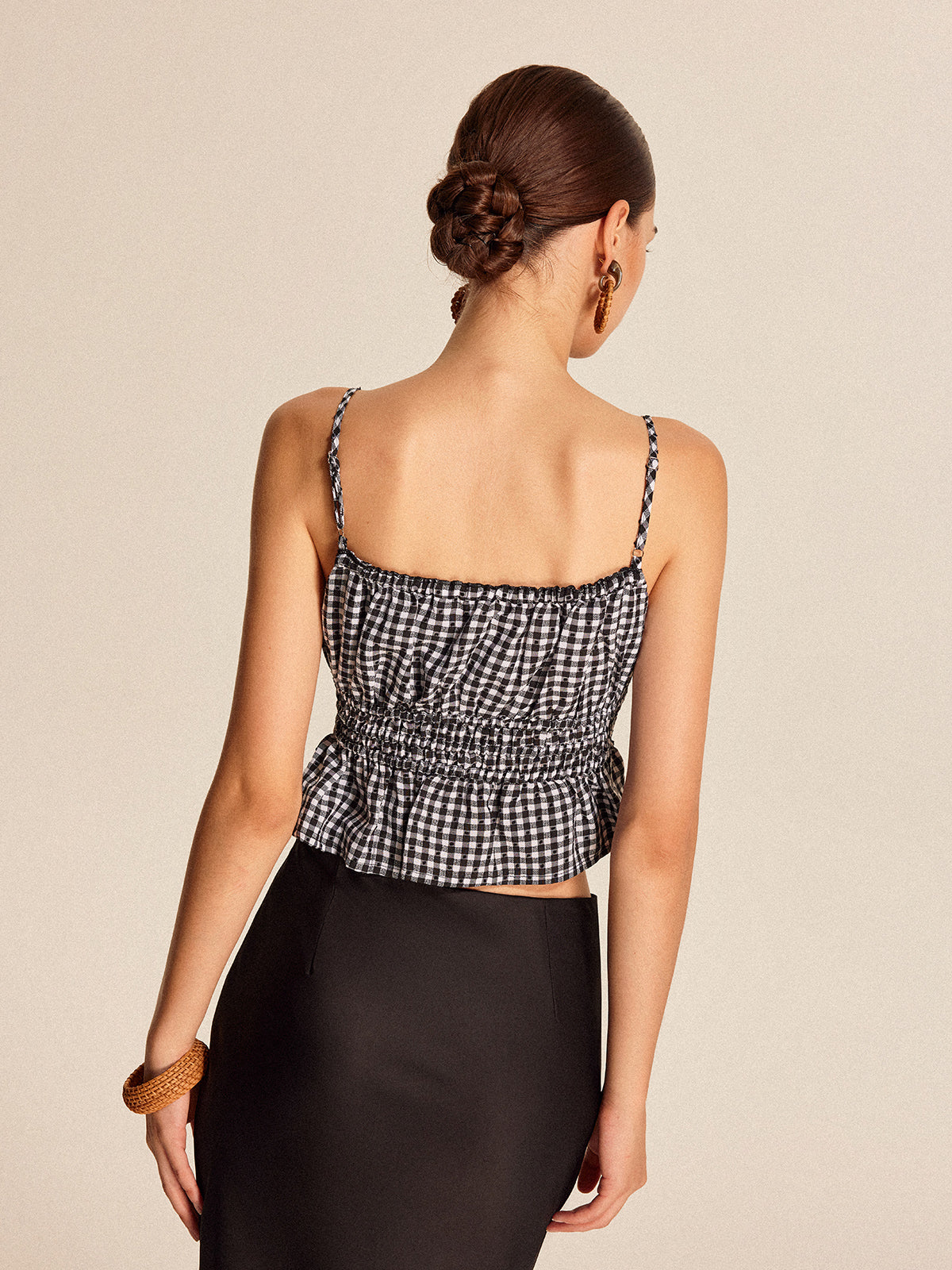 Smocked Peplum Gingham Cami Üst
